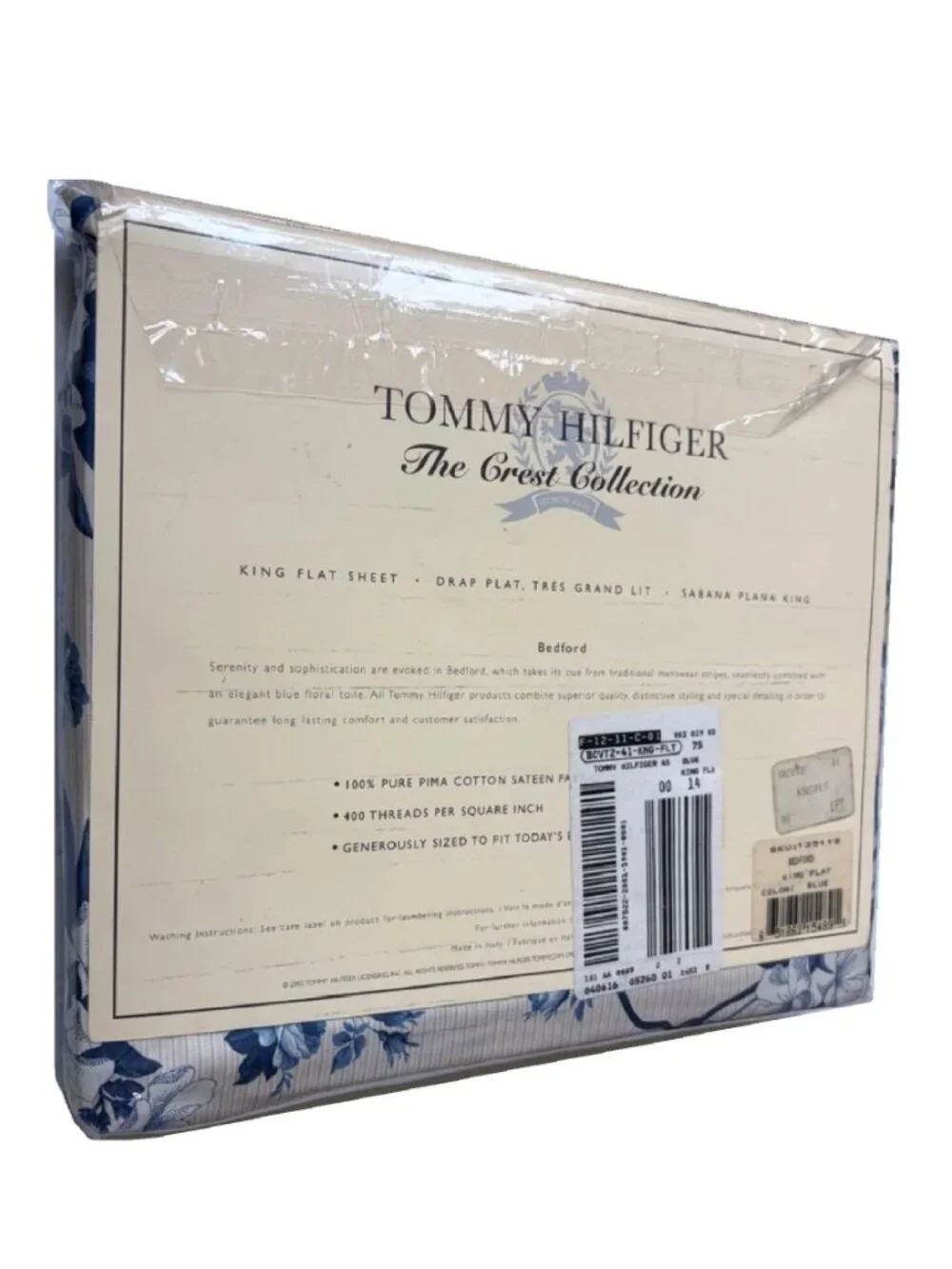 new Tommy Hilfiger CREST COLLECTION Bedford Floral 100% Cotton KING Flat Sheet